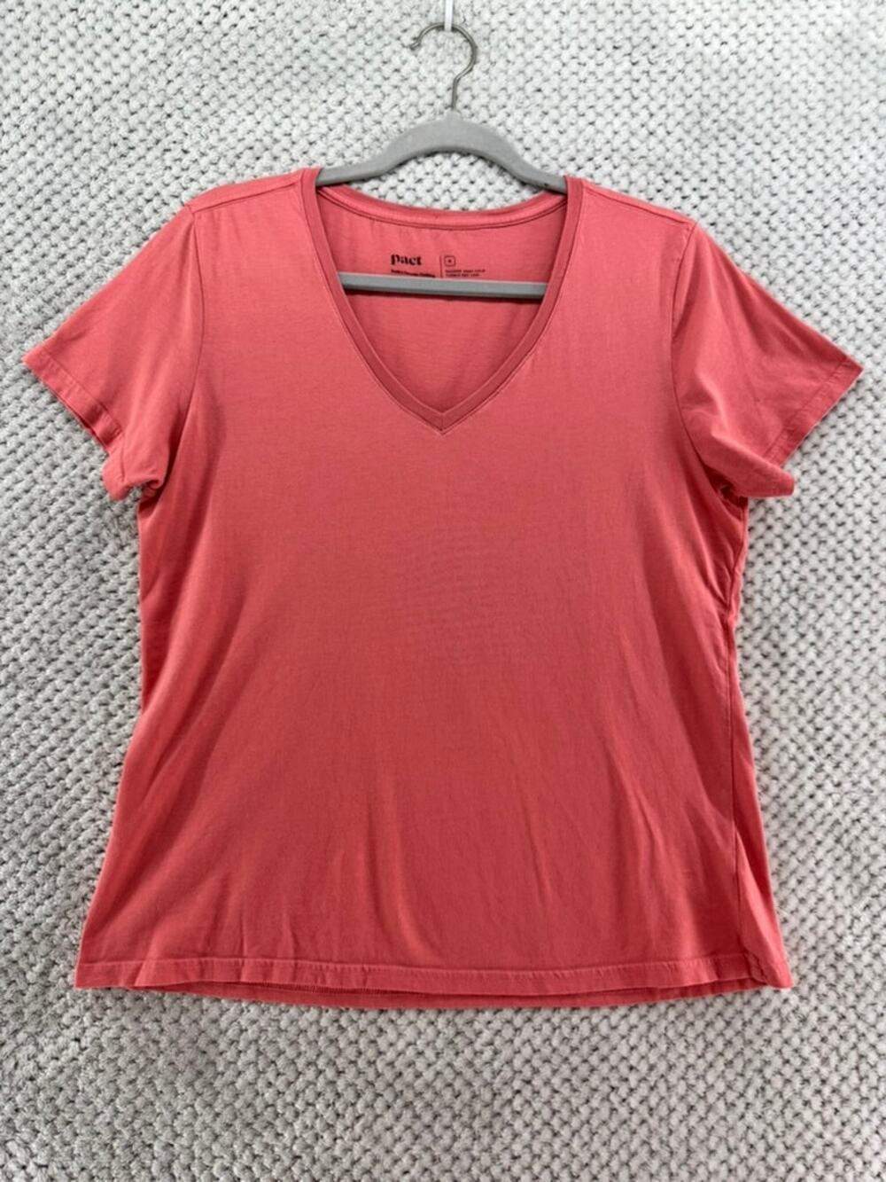 Pact T-Shirt Top Womens M Orange Organic Cotton V-neck Short Sleeve